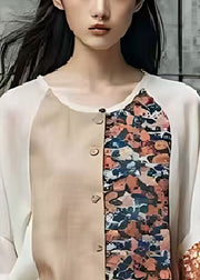 Apricot Patchwork Cotton Fake Two Piece Shirts Summer