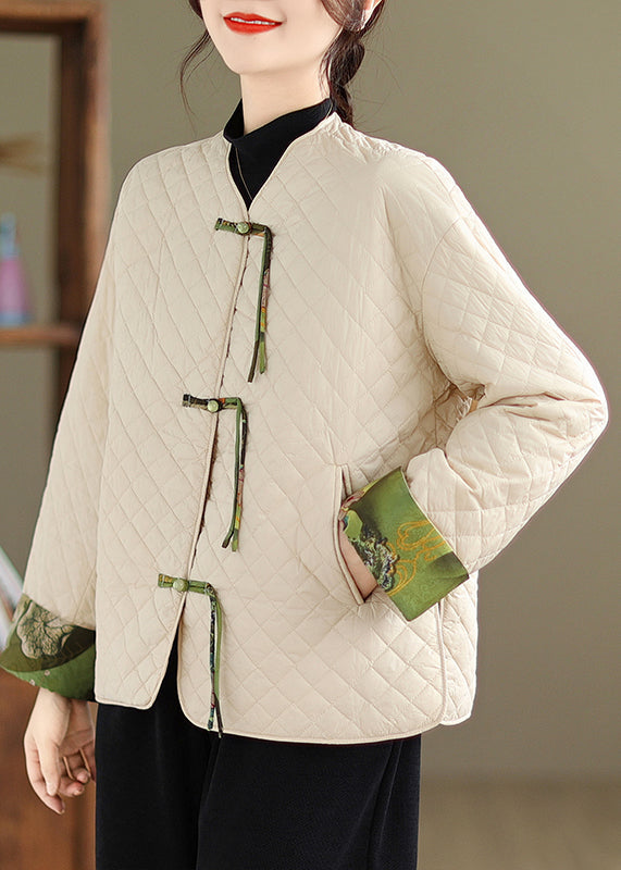 Apricot Patchwork Fine Cotton Filled Coat Tasseled Chinese Button Winter