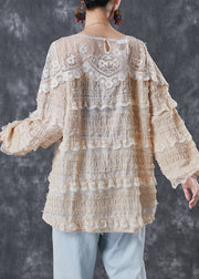 Apricot Patchwork Lace Shirt Tops Ruffled Spring