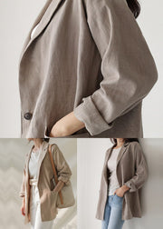 Apricot Patchwork Linen Coats Peter Pan Collar Long Sleeve