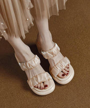 Apricot Peep Toe Tulle Splicing Elegant Chunky Slide Sandals