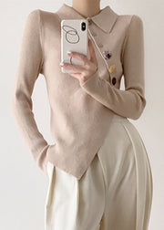 Apricot Peter Pan Collar Button Knit Pullover Long Sleeve