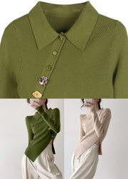 Apricot Peter Pan Collar Button Knit Pullover Long Sleeve