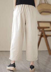 Apricot Pockets Patchwork Cotton Straight Crop Pants Embroideried Summer