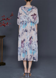 Apricot Print Chiffon Hoodie Dress Ruffled Summer