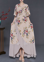 Apricot Print Chiffon Long Dresses Exra Large Hem Cloak Sleeves