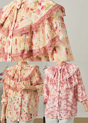 Apricot Print Chiffon Top Double-layer Wrinkled Summer