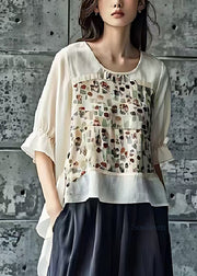 Apricot Print Cotton Shirt Oversized Low High Design Summer