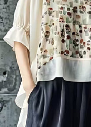 Apricot Print Cotton Shirt Oversized Low High Design Summer