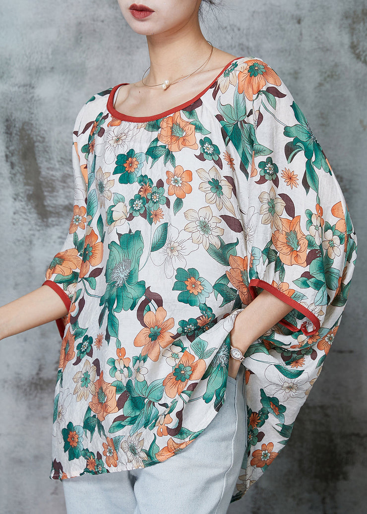 Apricot Print Cotton Shirt Top Oversized Batwing Sleeve