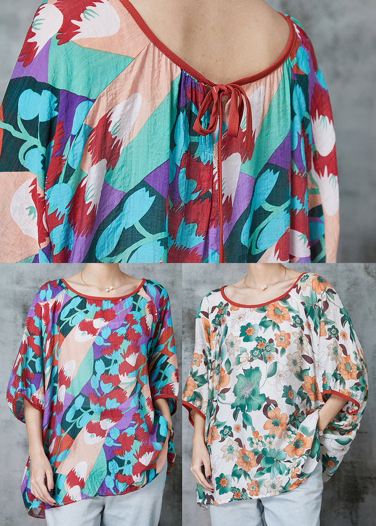 Apricot Print Cotton Shirt Top Oversized Batwing Sleeve