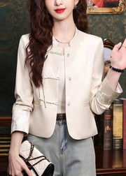 Apricot Silk Coats Tasseled Mandarin Collar Spring