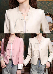 Apricot Silk Coats Tasseled Mandarin Collar Spring