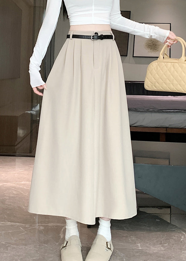 Apricot Simple Style High Waist Wrinkled Skirts Spring