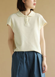 Apricot Solid Cotton Tank Peter Pan Collar Short Sleeve