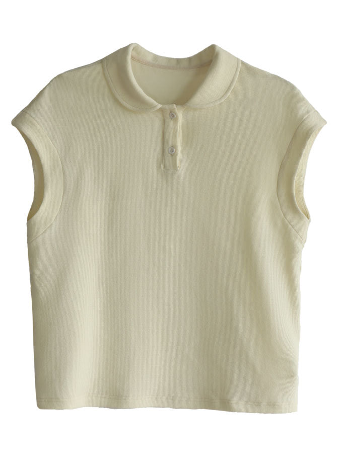 Apricot Solid Cotton Tank Peter Pan Collar Short Sleeve