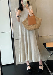 Apricot Solid Cozy Knit Long DressO Neck Sleeveless