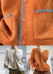 Apricot Solid Cozy Woolen Coat O Neck Long Sleeve