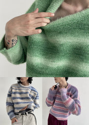 Apricot Striped Knit Pullover O-Neck Oversized Winter