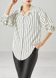 Apricot Striped Patchwork Cotton Shirts Oversized Fall