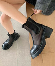 Apricot Stylish Hollow Out Breathable Tulle Splicing Chunky Boots