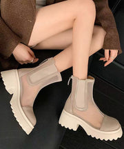 Apricot Stylish Hollow Out Breathable Tulle Splicing Chunky Boots