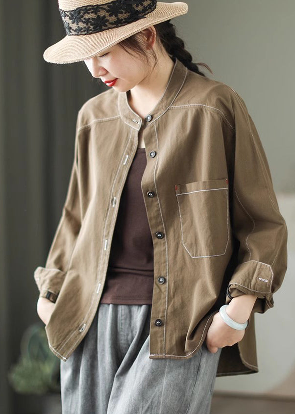 Army Green Cotton Shirt Tops Oversized Spring