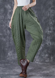 Army Green Fine Cotton Filled Harem Pants Oversized Oriental Winter