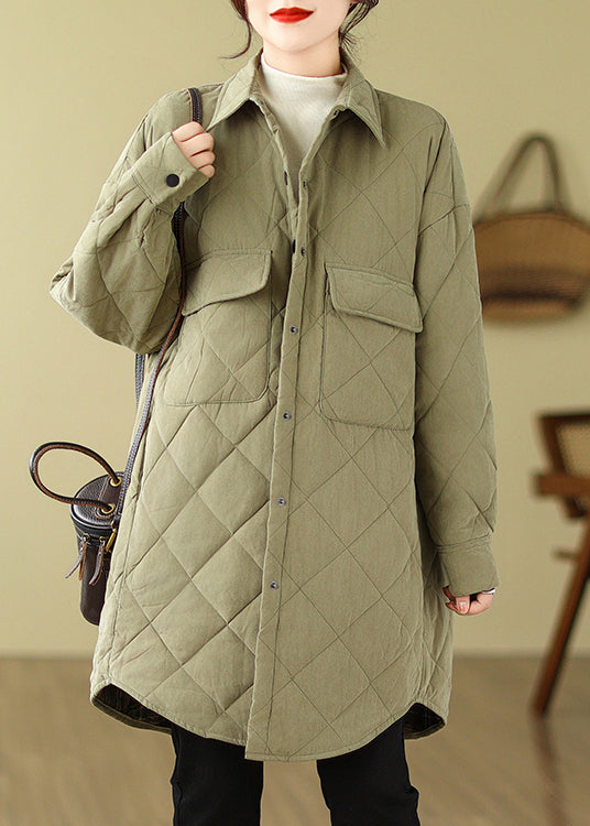 Army Green Fine Cotton Filled Parka Oversized Pockets Winter