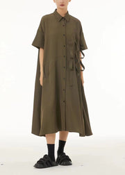 Army Green Patchwork Cotton Shirt Dresses Oversized Original Design Summer