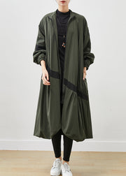 Army Green Patchwork Trench Asymmetrical Wrinkled Spring