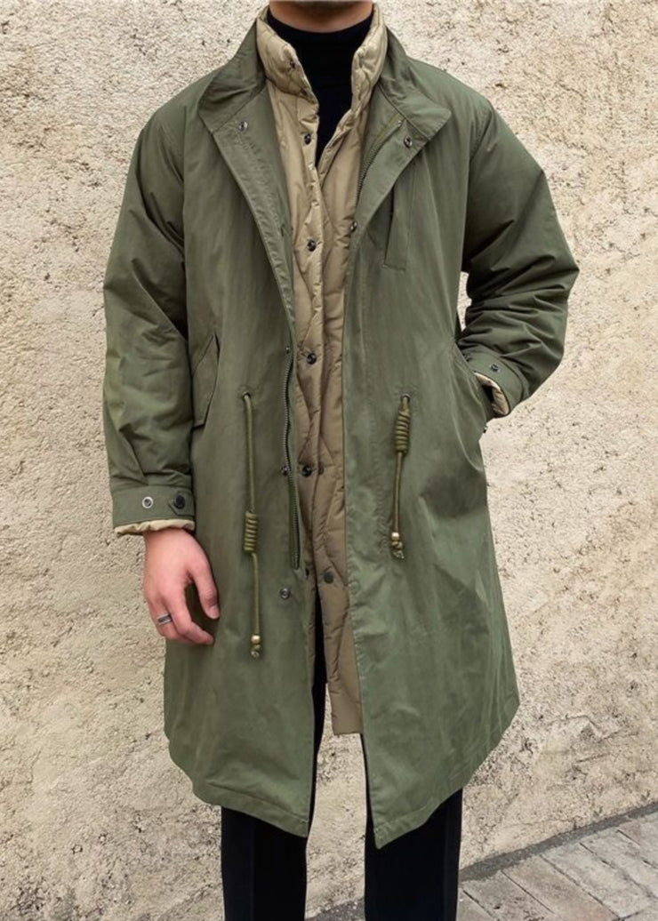 Army Green Pockets False Two Pieces Men Parkas Winter