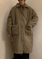 Army Green Pockets Men Parkas Peter Pan Collar Winter