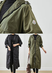 Army Green Spandex Trench Cinched Drawstring Fall