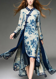 Art Apricot Asymmetrical Print Chiffon Oriental Dresses Fall