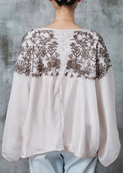 Art Apricot Embroidered Oversized Silk Shirt Tops Spring