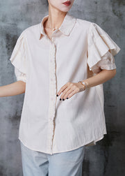 Art Apricot Ruffled Cotton Shirt Top Petal Sleeve