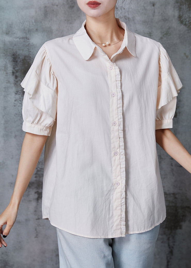 Art Apricot Ruffled Cotton Shirt Top Petal Sleeve