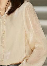 Art Apricot Ruffled Patchwork Chiffon Shirt Top Spring