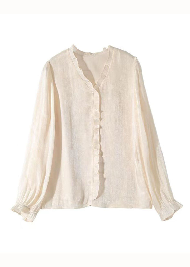 Art Apricot Ruffled Patchwork Chiffon Shirt Top Spring