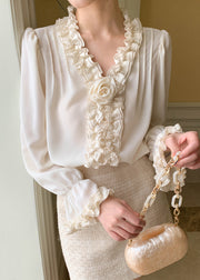 Art Apricot Ruffled Solid Chiffon Shirt Petal Sleeve