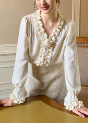 Art Apricot Ruffled Solid Chiffon Shirt Petal Sleeve