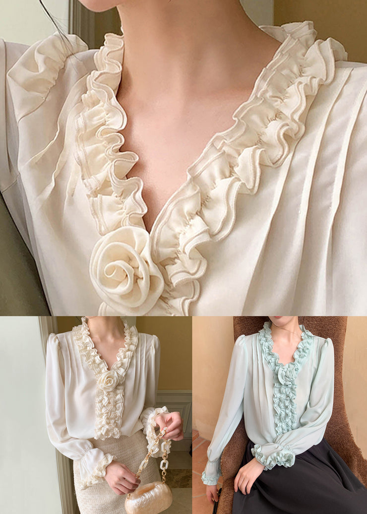 Art Apricot Ruffled Solid Chiffon Shirt Petal Sleeve