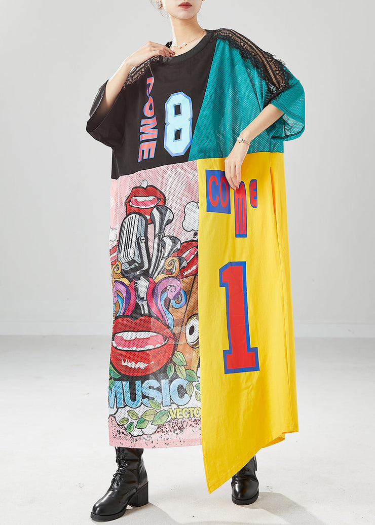 Art Asymmetrical Patchwork Hollow Out Graffiti Dresses Summer