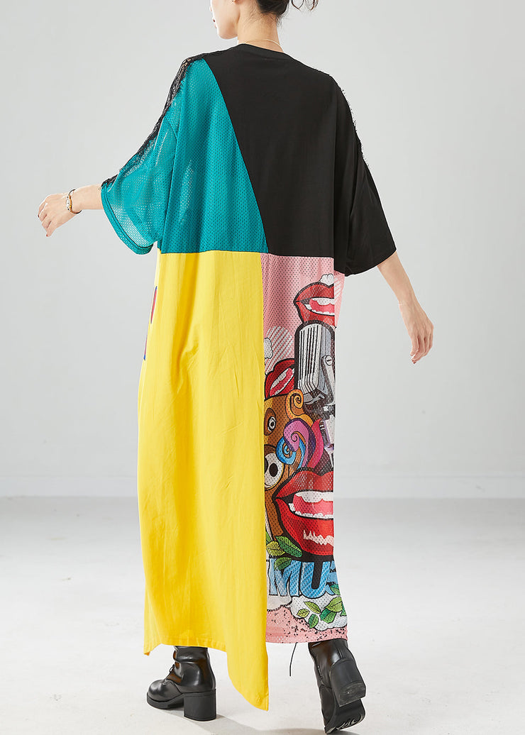 Art Asymmetrical Patchwork Hollow Out Graffiti Dresses Summer