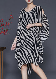 Art Asymmetrical Zebra Pattern Print Chiffon Dresses Summer