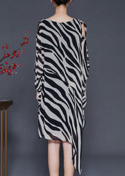 Art Asymmetrical Zebra Pattern Print Chiffon Dresses Summer