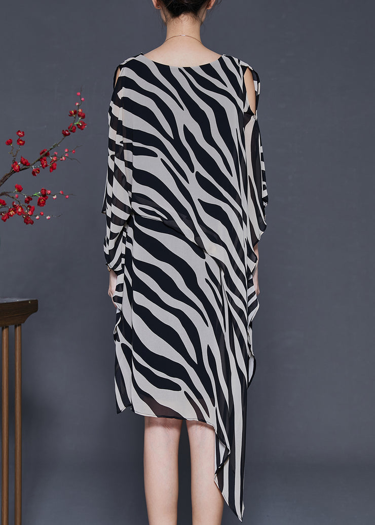 Art Asymmetrical Zebra Pattern Print Chiffon Dresses Summer