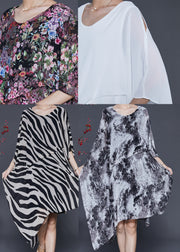 Art Asymmetrical Zebra Pattern Print Chiffon Dresses Summer