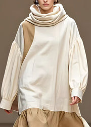 Art Beige Asymmetrical Patchwork Long Dress Long Sleeve